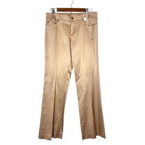 Cache Gold Dress Pants Womens 10 Beige Flare Leg Stretch Cotton Trouser Shiny